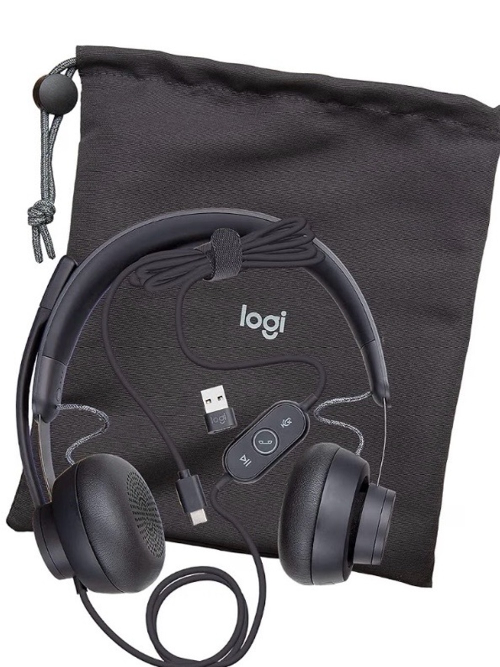Black Wired On-Ear Headphones with Carry Pouch